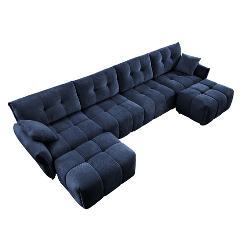 Stylish 4 Seater Sofa Set With Ottomans Frame - Premium Blue