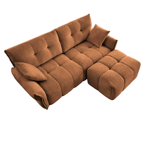 Modern Fabric 2 Seater Sofa With Ottoman Minimalist Design Ideal For Living Room - Burnt Orange