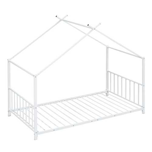 Twin Size Metal House Platform Bed - White