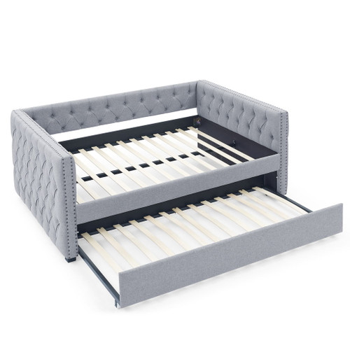 Inspired Upholstered Daybed With Trundle, Button Tufted