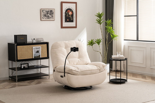 Power Recliner Swivel Glider USB Charger With Bluetooth Music Player Different Function Sleep Working Game And Leisure Model - Cream