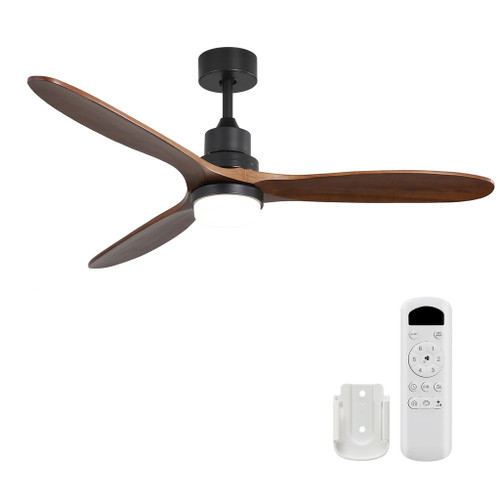 Ceiling Fan With Lights 3 Solid Wood Fan Blade Noiseless Reversible Motor Remote Control - Black
