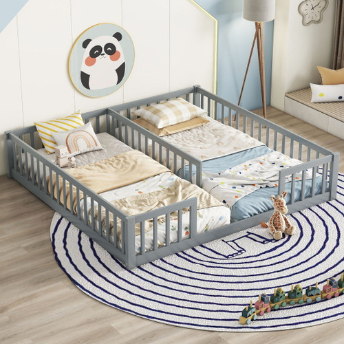 Double Floor Bed With Fence, Guardrails, Without Door Double Floor Bed With Fence, Guardrails, Without Door