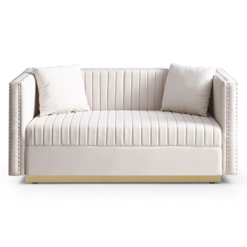 Contemporary Vertical Channel Tufted Sofa Loveseat Modern Upholstered Couch For Living Room With 2 Pillows
