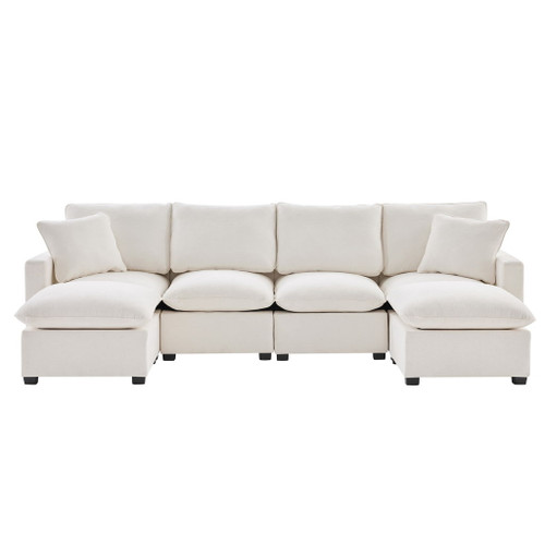 Modern U-Shape Modular Sofa, 6 Seat Chenille Sectional Couch Set With 2 Pillows Included, Freely Combinable Indoor Funiture For Living Room, Apartment, Office