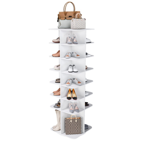 7 Tier Square Rotating Shoe Rack Tower With 360° Spinning Organizer - White