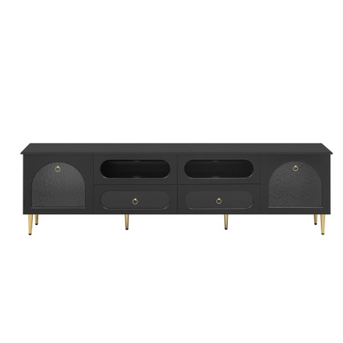 Retro TV Stand With 6 Metal Legs, 2 Cabinets, 4 Drawers And Anti-Tip Device
