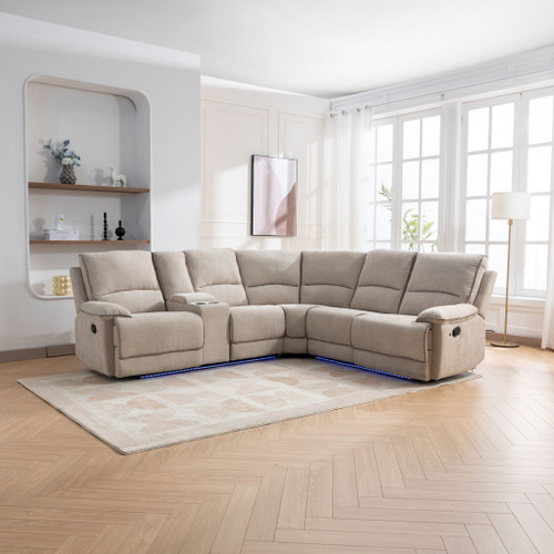 Modern Manual Reclining Living Room Furniture Set With USB Ports, Hidden Storage, Led Light Strip And 2 Cup Holders - Cream Modern Manual Reclining Living Room Furniture Set With USB Ports, Hidden Storage, Led Light Strip And 2 Cup Holders - Cream