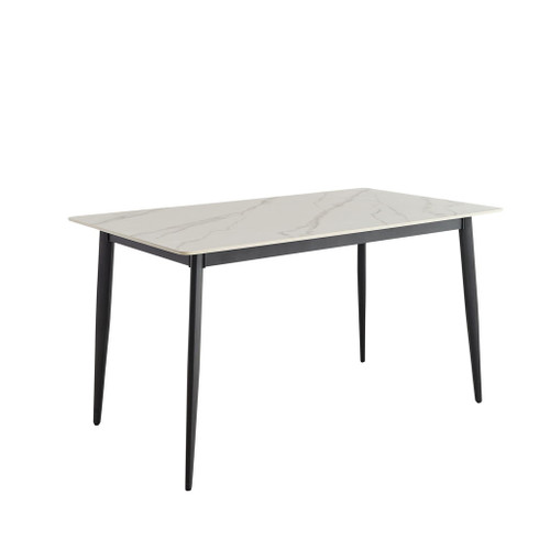 Mid Century Modern Dining Table Round White Sintered Stone Top Heavy Duty Metal Legs Waterproof Surface For Kitchen Dining Room Or Office Furniture - White / Black