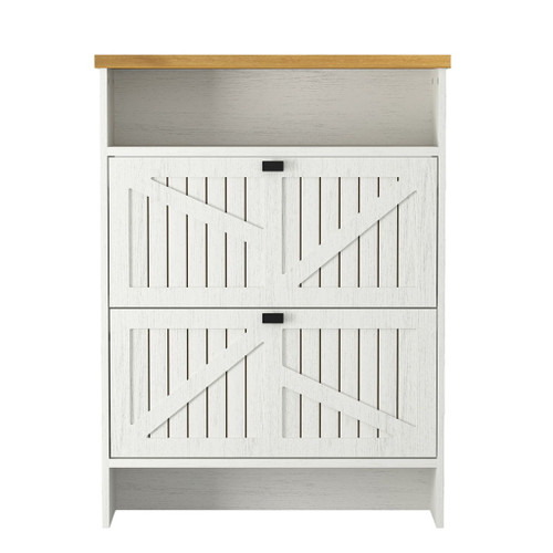 4 Layer Folding Shoe Cabinet With Metal Rounded Corners Convenient Shoe Storage - White