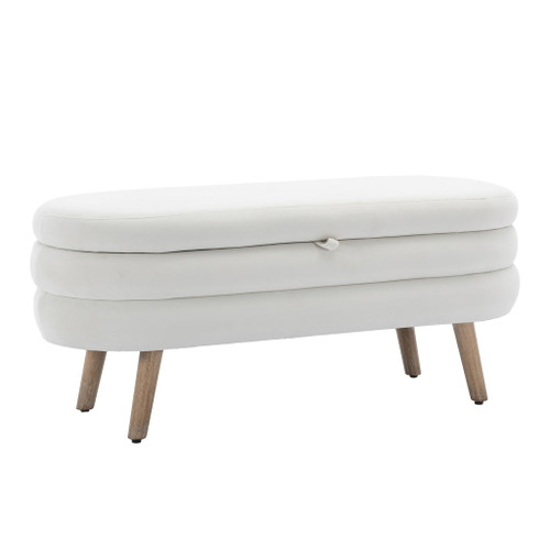 Velvet Fabric Storage Bench With Wood Legs
