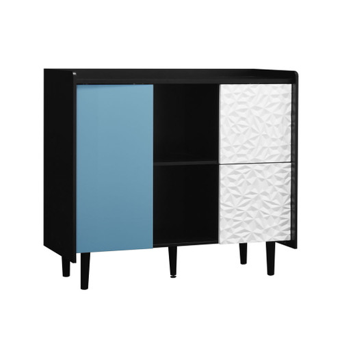 Modern Sideboard Buffet Cabinet With Red Doors And Unique Panel Styling