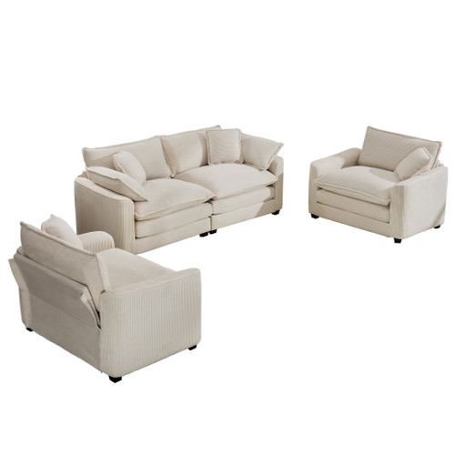 Elegant Corduroy Oversized Sectional Sofa Set With Deep Seats And Flexible Layout