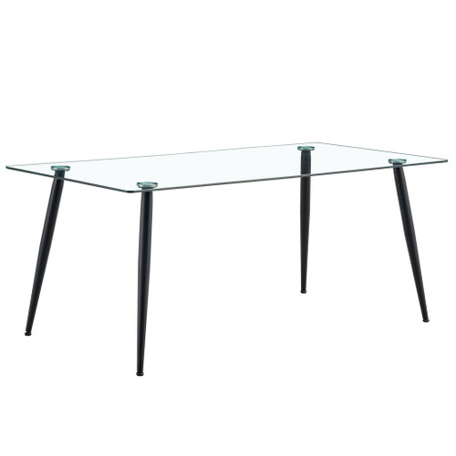 Modern Rectangular Glass Dining Table For 4 - 6 People With Tempered Glass Countertop