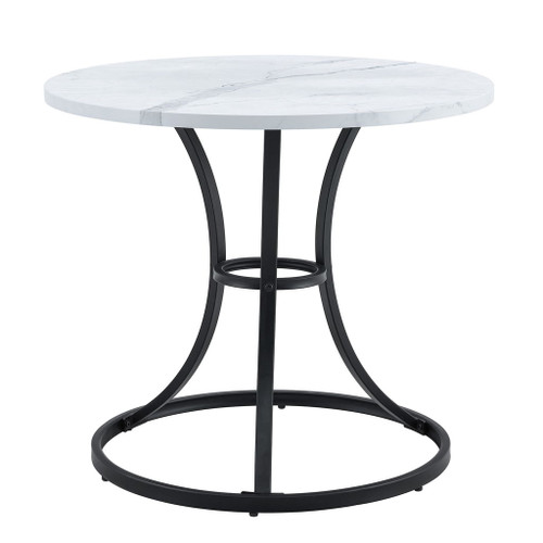 Modern Minimalist Circular Dining Table With Marble Texture And Metal Legs - White / Black