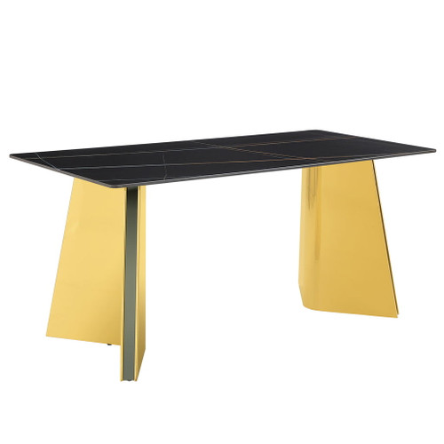 Marble Patterned Slab Dining Table With Steel Butterfly Legs