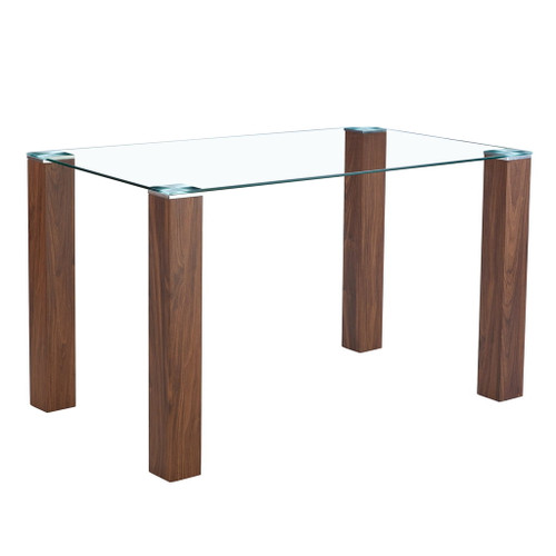 Transparent Tempered Glass Dining Table With Wood Grain Legs - Transparent / Walnut