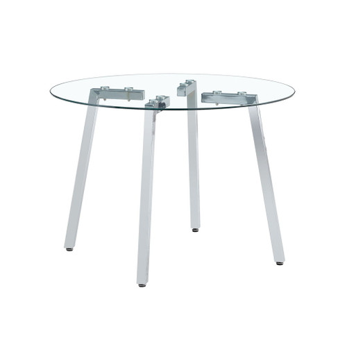 Modern Minimalist Circular Transparent Tempered Glass Table With Metal Legs For Kitchen And Dining Room - Silver / Transparent