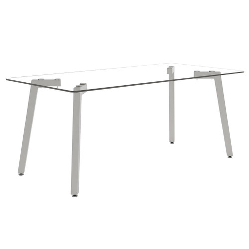 Minimalist Rectangular Dining Table With Transparent Glass Top And Metal Legs