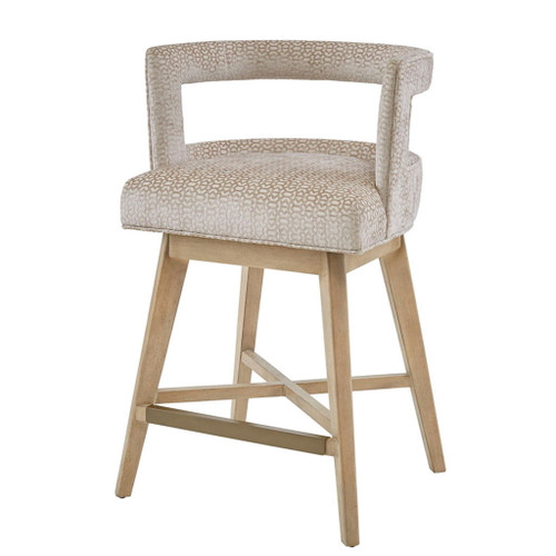 Contemporary Design Swivel Counter Stool With Low Back Support Polyester And Solid Wood - Cream Contemporary Design Swivel Counter Stool With Low Back Support Polyester And Solid Wood - Cream