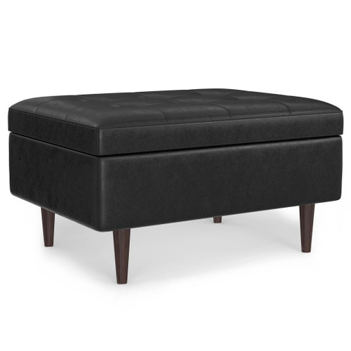 Shay - Mid Century Small Coffee Table Storage Ottoman - Distressed Black