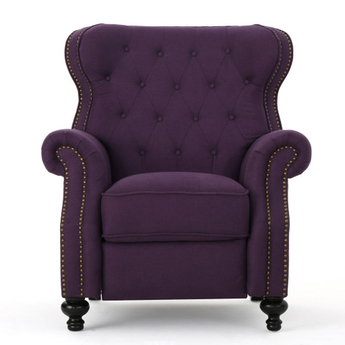 Accented Push Back Recliner Chair With Rolled Arms, Cocooning Comfort - Plum