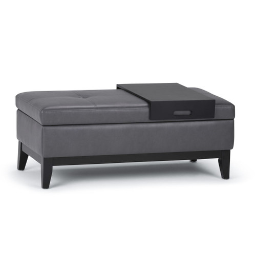 Oregon - Storage Ottoman Bench With Tray - Stone Gray
