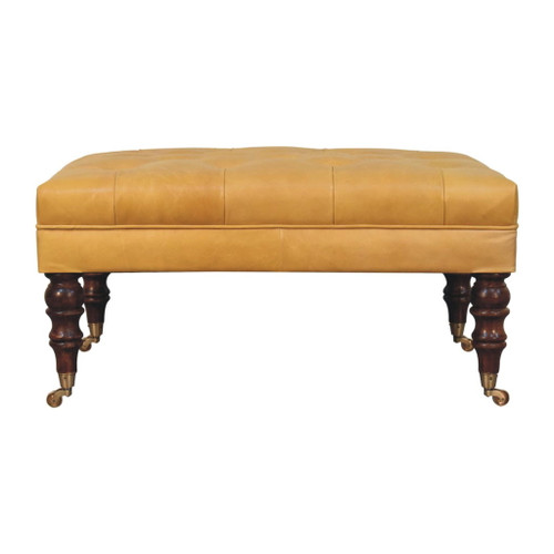 Buffalo - Leather Ottoman With Castor Legs - Caramel