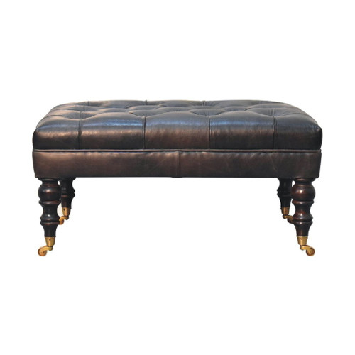 Buffalo - Leather Ottoman With Castor Legs - Black