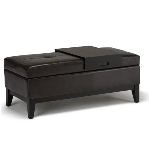 Oregon - Storage Ottoman Bench With Tray - Tanners Brown