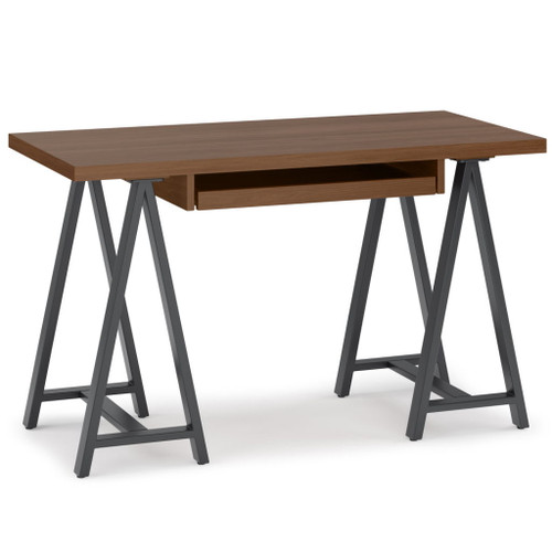Sawhorse - Solid Walnut Veneer And Small Desk - Dark Brown