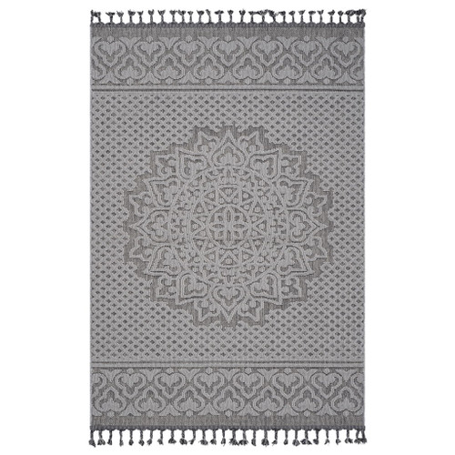 Guros - 5' X 7' Medallion Indoor / Outdoor Area Rug - Gray / White