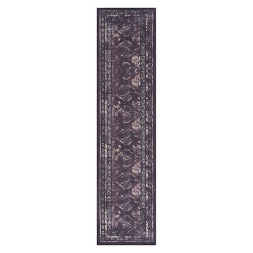 Maval - 2'6'' X 10' Washable Runner Rug - Black / Burgundy