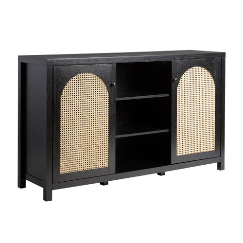 Transitional 2 Door Sideboard With Arched Rattan Panels - Black