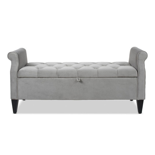 Jacqueline - Tufted Roll Arm Storage Bench - Opal Gray