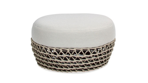 Willow - Round Upholstered Patio Ottoman - Beige