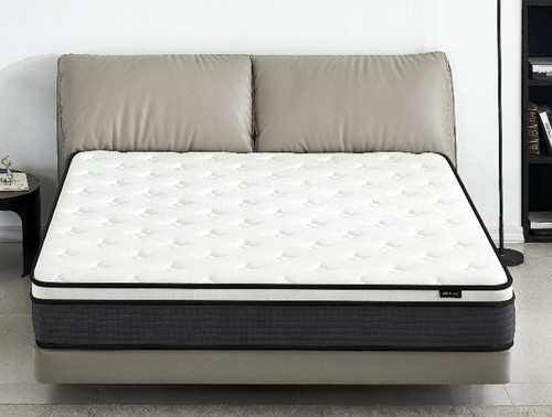 10" King Hybrid Mattress A Box, Pillow Top Bed Cushion With Breathable And Hypoallergenic Design, Medium Firm For Lumbar Support - White / Gray