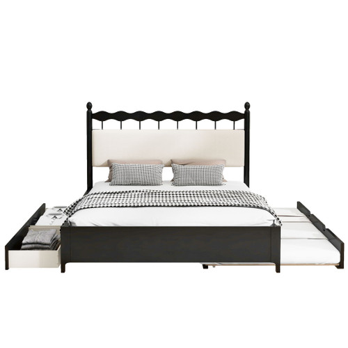 Queen Size Storage Platform Bed With 2 Big Drawers Twin Size Trundle - Espresso