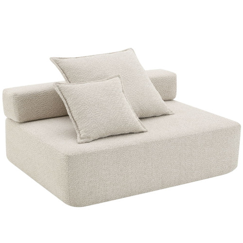 Loveseat Frame For Oversized Modular U Shaped Sectional Floor Couch Convertible Compressed Couch, Spacious Foam Filled Sofa - Beige