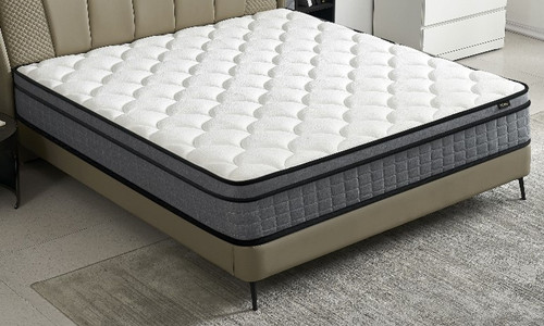 12" King Hybrid Mattress A Box, Pillow Top Bed Cushion With Gel Infused Memory Foam, Breathable And Hypoallergenic, Medium Firm For Lumbar Support - White / Gray