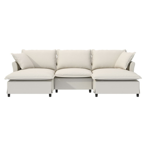 Sectional Sofa With Ottoman U Shaped Cloud Sleeper Couch Set With Pillows, Free Combination 5 Seat Modular Upholstered - Beige