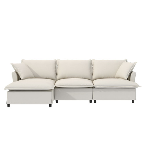 Sectional Sofa With Ottoman L Shaped Cloud Couch Set With Throw Pillows, Free Combination 4 Seat Modular Upholstered - Beige