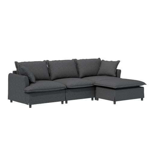 Sectional Sofa With Ottoman L Shaped Cloud Couch Set With Throw Pillows, Free Combination 4 Seat Modular Upholstered - Gray