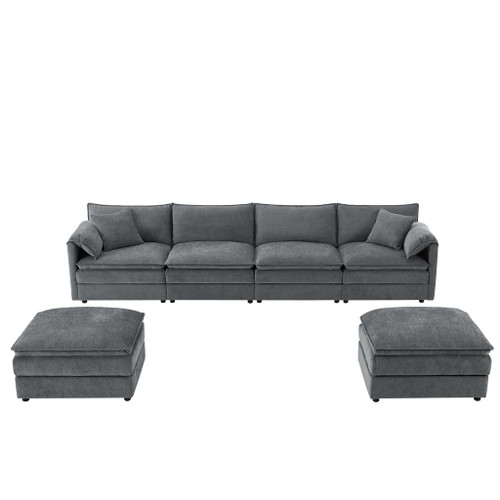 Modular Sectional With Deep And Wide Seat, U Shaped Cloud Couch Set With Double Cushions 6 Seat Sofa With Movable Ottomans Oversized - Dark Gray