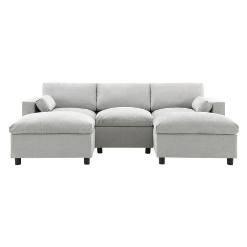Modular Sectional With Storage Pockets, 5 Seat U Shaped Couch Set With Pillows, Free Combination Modern Cloud Sofa With 2 Movable Ottoman - Medium Gray