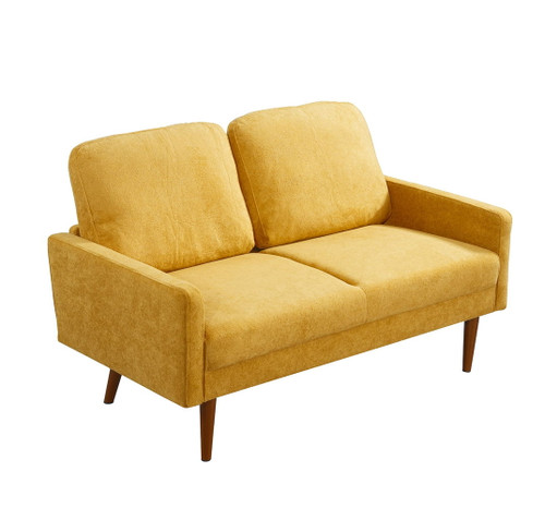 Loveseat Sofa, European Style With Sleek Design, Modern & Vintage Flair, Upholstered 2 Seater Couch - Mustard Yellow
