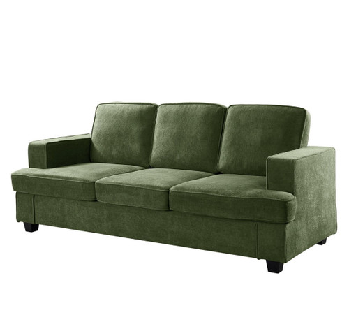 Modern Sofa, Comfortable 3 Seater Couch With Deep Seating And High Density Foam, Loose Back Cushions, Wide Arms, - Green