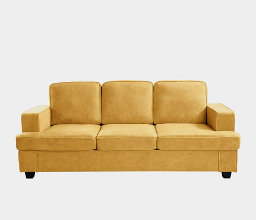 Modern Sofa, Comfortable 3 Seater Couch With Deep Seating, Loose Back Cushions, Wide Arms - Mustard Yellow