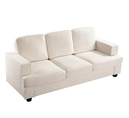 Modern Sofa, Comfortable 3 Seater Couch With Deep Seating, Loose Back Cushions, Wide Arms - Ivory