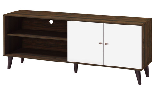 Amidon - TV Stand For TV's Up To 63", With 2 Storage Shelves & 1 Cabinet, Modern Entertainment Centre For TV In Living Room - White / Walnut